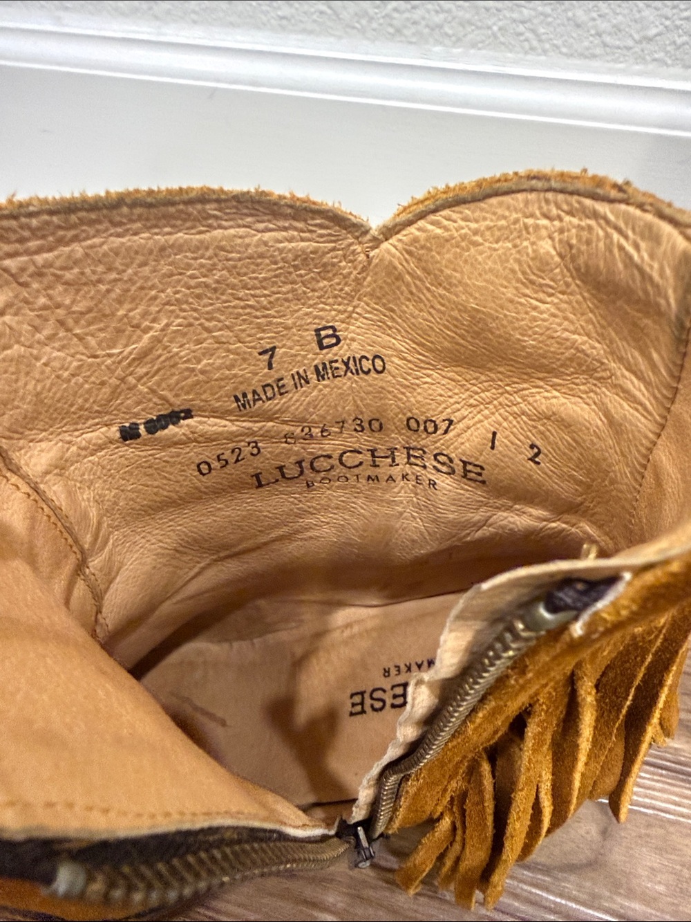 Lucchese Suede Fringe Ankle Boots in Cognac Brown - Picture 4 of 7